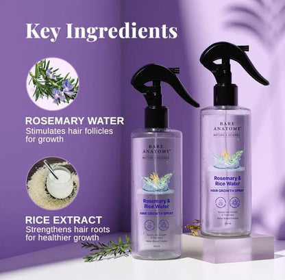 Bare Anatomy Rosemary & Rice Water Hair Growth Spray – Boosts Hair Growth & Thickness
