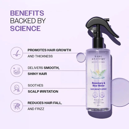 Bare Anatomy Rosemary & Rice Water Hair Growth Spray – Boosts Hair Growth & Thickness