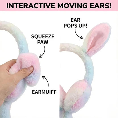 Fluffy Bunny Ear Muffs with Moving Ears