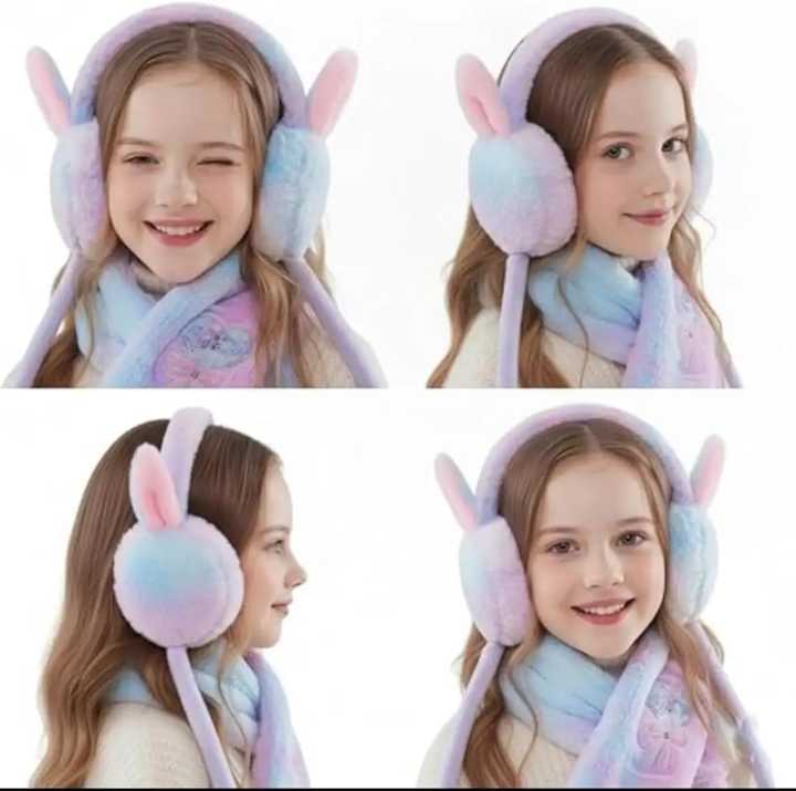 Fluffy Bunny Ear Muffs with Moving Ears
