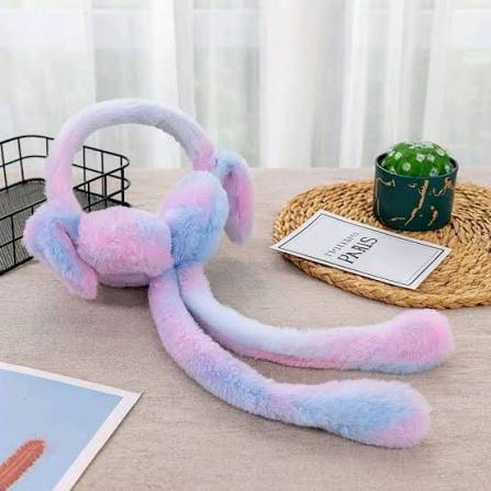 Fluffy Bunny Ear Muffs with Moving Ears