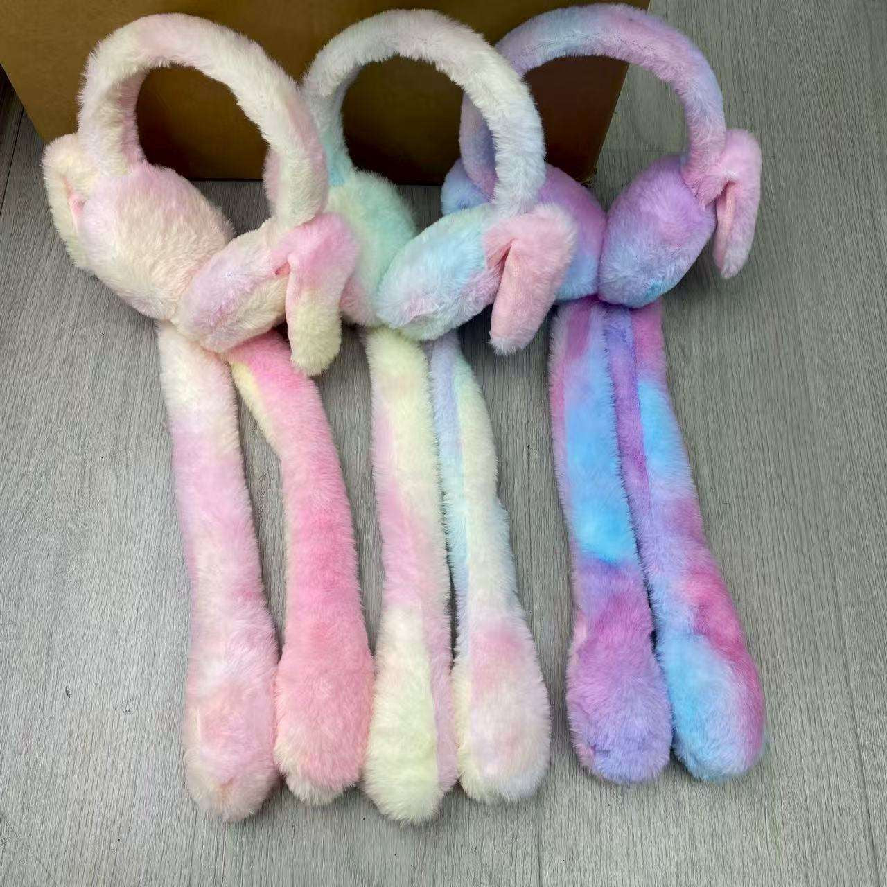 Fluffy Bunny Ear Muffs with Moving Ears