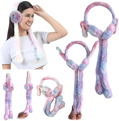 Fluffy Bunny Ear Muffs with Moving Ears
