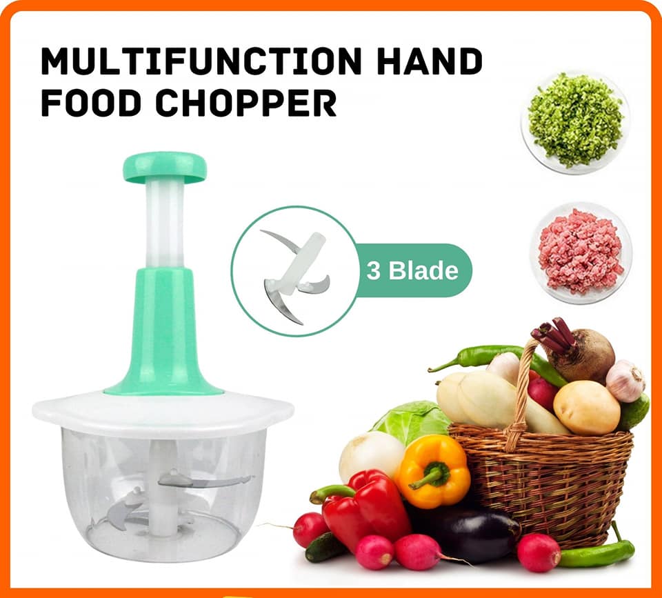 Multifunction Hand Push Food Chopper – 3 Blade Meat & Vegetable Grinder