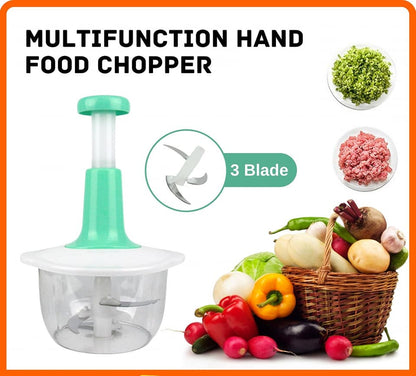 Multifunction Hand Push Food Chopper – 3 Blade Meat & Vegetable Grinder