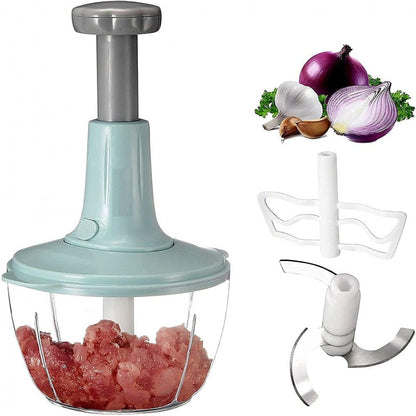 Multifunction Hand Push Food Chopper – 3 Blade Meat & Vegetable Grinder