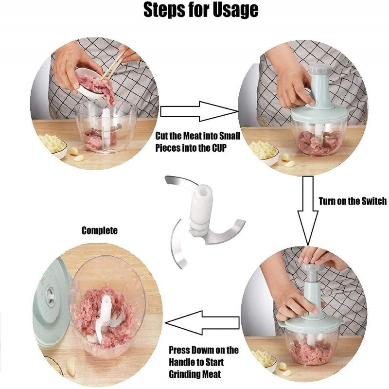 Multifunction Hand Push Food Chopper – 3 Blade Meat & Vegetable Grinder