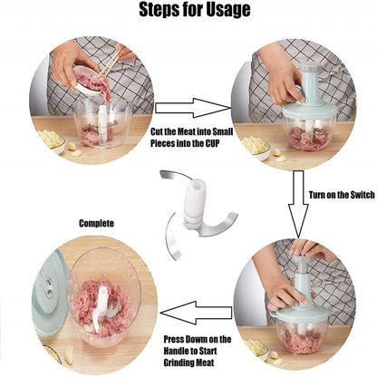 Multifunction Hand Push Food Chopper – 3 Blade Meat & Vegetable Grinder