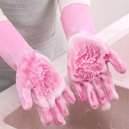 Magic Silicone Dish Washing Gloves – Reusable Scrubber Gloves for Kitchen Cleaning