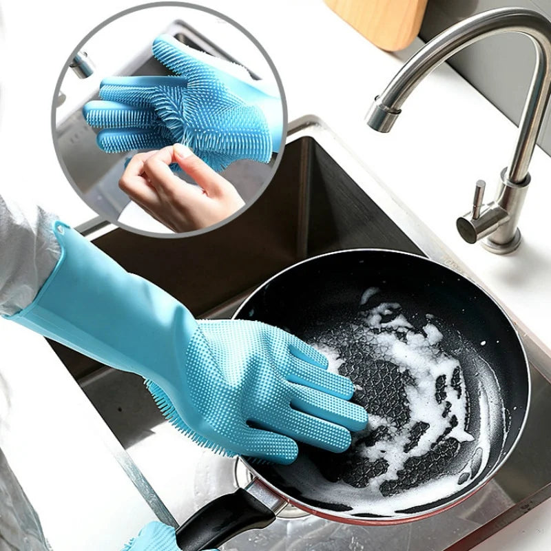 Magic Silicone Dish Washing Gloves – Reusable Scrubber Gloves for Kitchen Cleaning