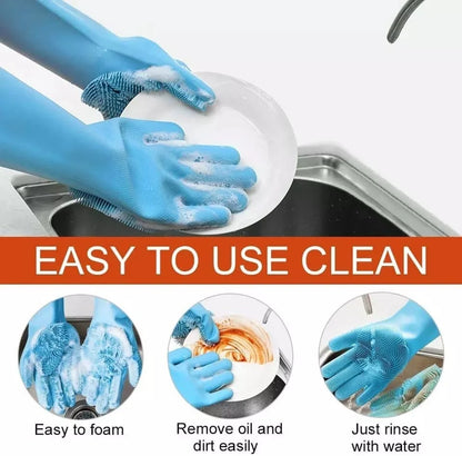 Magic Silicone Dish Washing Gloves – Reusable Scrubber Gloves for Kitchen Cleaning