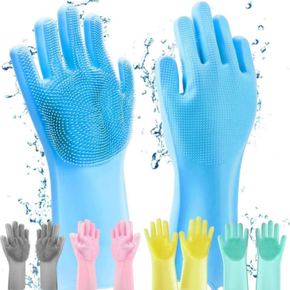Magic Silicone Dish Washing Gloves – Reusable Scrubber Gloves for Kitchen Cleaning