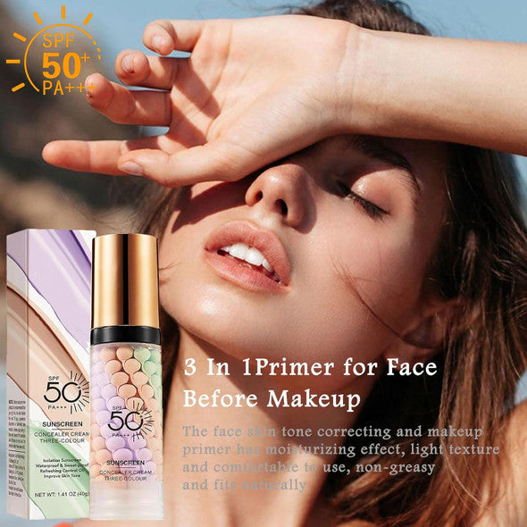 3-in-1 Color Correcting Makeup Primer – SPF 50+ Sunscreen Concealer Cream